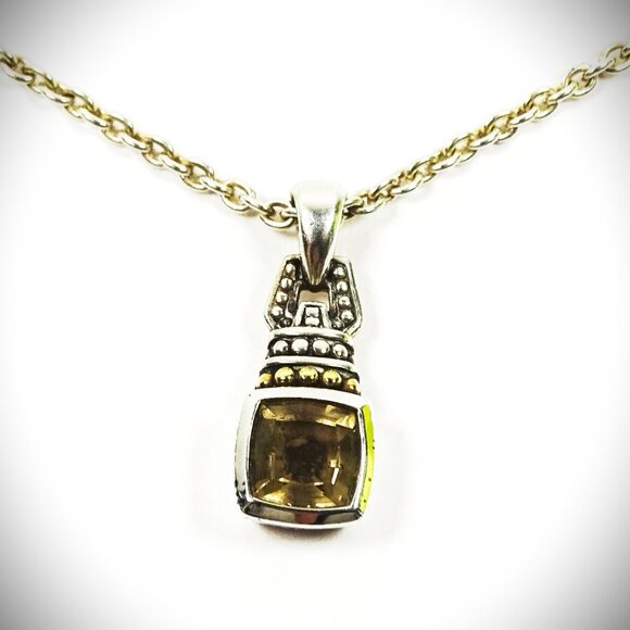 LAGOS Sterling Silver 18k Gold Smoky Topaz Pendant & Chain Necklace - Picture 4 of 11
